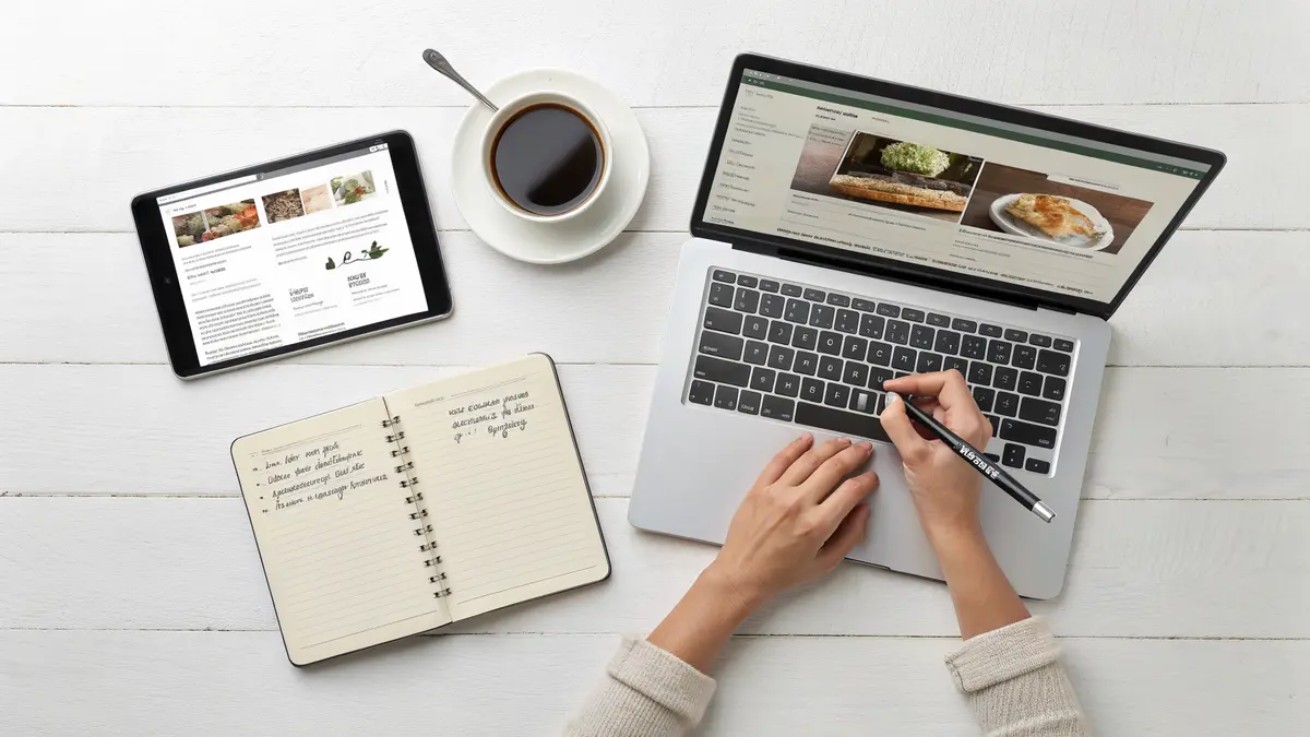 Business owner using an AI marketing system to keep content consistent across platforms