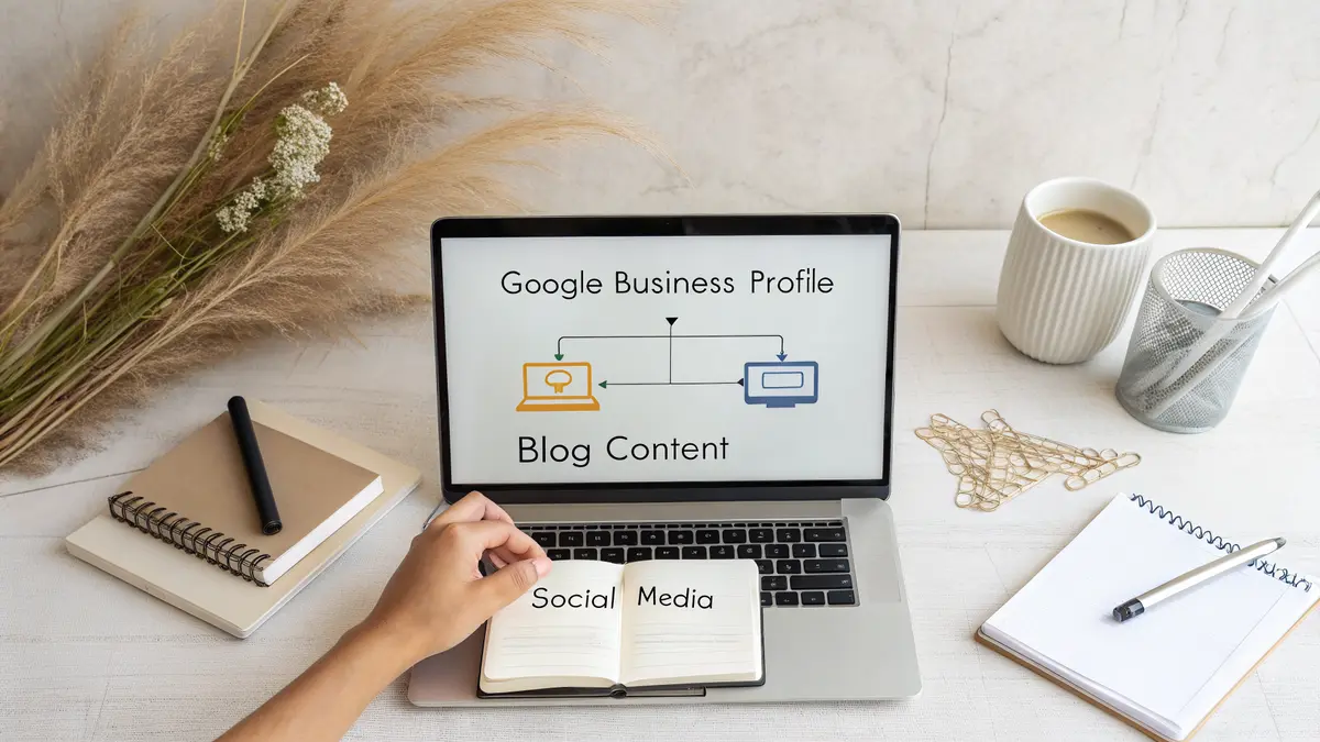 Comparison of GBP posts, blog content, and social media in an automated marketing workflow